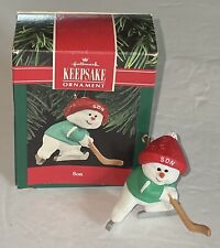 Vintage Son Snowman Playing Ice Hockey 1990 Hallmark Christmas Tree Ornament New picture