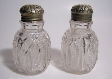 Excellent Early American EAPG Glass Salt & Pepper Shakers Silver Tops picture