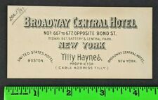 Vintage 1890's Broadway Central Hotel New York Proprietor Business Card picture