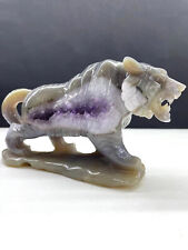 Natural agate geode quartz carved tiger Handmade Decor gift 1pc picture