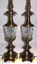 Vintage Pair STIFFEL Brass & Crystal Table Lamps McM Hollywood Regency 38” Tall picture