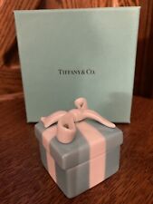 TIFFANY & CO Mini Trinket Box Turquoise W/ White Bow In Porcelain - New In Box picture