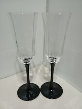 Vintage Pair of Luminarc Octine Crystal Black Stem Flute Wine Glasses picture
