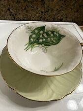 Shelley Teacup & Saucer Oleander Lily Of The Valley Green 1950s Rare Collectors picture