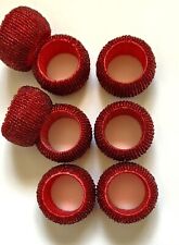 Gorgeous Set Of 8 Beaded Dark Red Cherry  Color Napkin Rings  UEC picture
