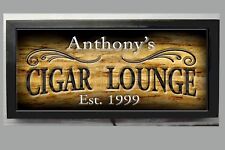 CUSTOM LED LIGHTED CIGAR LOUNGE BAR SIGN PERSONALIZED ENGRAVED WOOD LOOK picture