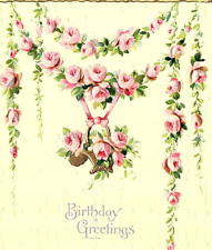 c1905 BIRTHDAY GREETINGS FLORAL ROSES  EMBOSSED POSTCARD 46-32 picture
