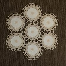 Vintage Beige Table Doily Crochet Embroidered 13.5 Inch Round picture