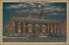 Postcard: G-15 U.S. POST OFFICE AT NIGHT, GREENWOOD, S. C. E-5924 picture