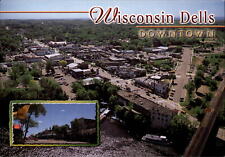 Wisconsin Dells WI downtown shopping area aerial view & inset vintage postcard picture