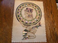 Mayan Calendar Hand~Painted & Stamped on Suede/Leather Tribal Mexican Folk Art picture