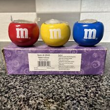 M&M's Brand Set of Red, Yellow, Blue Votive Candle Holders NEW In Box Retro 2002 picture