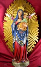 Antique Our Lady of Perpetual Help Jesus Angels Altar Chalkware & Wood Statue picture