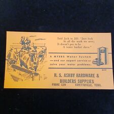 Vintage F E  MYERS Water SYSTEM INK BLOTTER Ashby Hardware Fayetteville, TN Oran picture