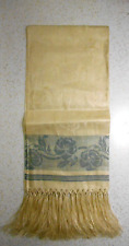 Antique Hand Knotted Fringed Damask Linen Towel PANSIES 19x 42