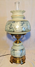 1970s Quoizel Hurricane Parlor Lamp Floral Lace Frosted 3-Way Victorian Style picture