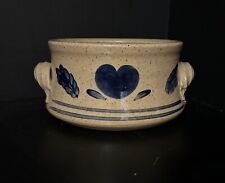 Vintage Pottery Large Bowl Gray Blue Heart Salt Glazed picture