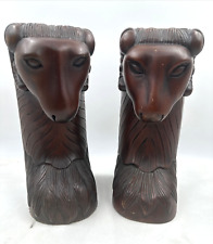 Vintage Carved Wood Rams Head Bookends Alcam Made Indonesia picture