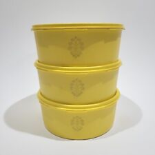Vintage Set 3 Tupperware Servalier Canister 1204-7 Yellow Daffodil Starburst Lid picture
