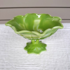 Vintage Westmoreland Green Slag Glass Lotus Footed Ring Bowl Rare Color picture