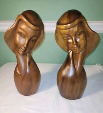 Vintage Set Of 2 Wooden Stylized  Woman Madonna Figurine Statue 11