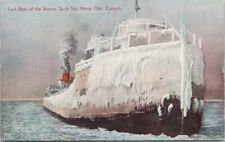 Last Boat of Season Sault Ste Marie Ontario ON Ice on Ship Unused Postcard H45 picture