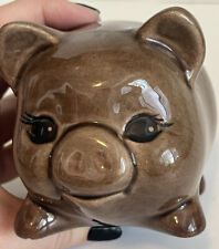 Adorable Chubby Ceramic Brown Kitschy glazed pig Figurine picture