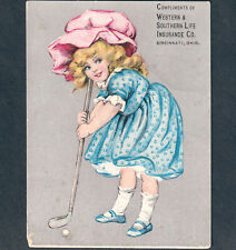 19th Century Golf circa 1899 Cincinnati OH Insurance Sports Victorian Trade Card picture