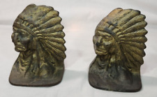 Antique Cast Iron Native American Chief Head Book Ends picture