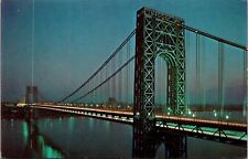 Postcard New York City George Washington Bridge Night View Hudson River Vintage picture