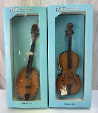MJ Designs Vintage Detailed Wood Violin & Mandolin Christmas Ornaments Set of 2 picture