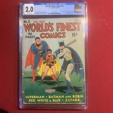 Worlds Finest #3 1941 CGC 2.0 Superman Batman Robin playing baseball. picture