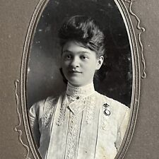 Antique Cabinet Card Photograph Beautiful Woman Locket Brooch Herkimer NY picture