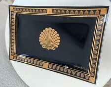 Vtg MCM neoclassical glass tray black gold seashell Georges Briard 13.5” X 9 picture