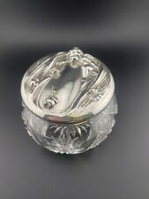 Antique Art Nouveau Cherub Rose Floral Sterling Silver Crystal Powder Vanity Jar picture