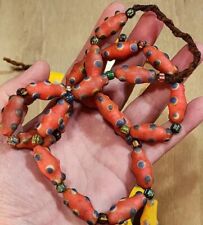 1 Long Strand of Middle Eastern African Trade Old Beads in Red Orange Millefiori picture