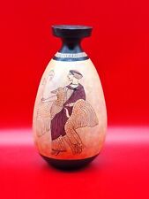 Greek Style Hand Painted Pottery Vase Vintage w handle Matte Finish Blk Brn  8