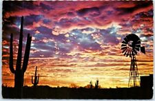 Postcard - Giant Saguaros & Windmill, Magnificent Arizona Sunset, USA picture