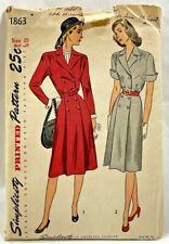 1946 Simplicity Sewing Pattern 1863 Womens Dress 2 Sleeves Size 20 Vintage 8886 picture