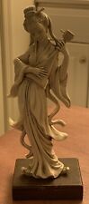 Vintage Chinese Goddess Lady Musical Instrument Asian Figurine With Wooden Base picture