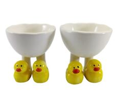 2 x Vintage Ceramic Duck Egg Cups Holders Coddlers Duckie Slippers picture