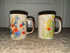2 Made In Korea Vintage Floral Stoneware ? Coffee Cups Mugs picture