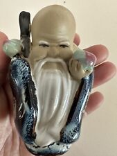 Vtg. Chinese God of Longevity Immortal Shou Lao Mudman Glazed Clay Figurine 4+