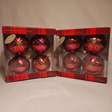 Kurt S Adler Shatterproof Red Christmas Ornaments Round Gold Glitter 2 Sets of 4 picture