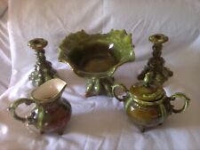 Lot of 6 Vintage Green Table Pieces 5 are made by Loma and Fruit Bowl by Mullins picture