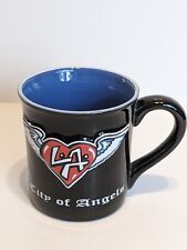 Los Angeles LA City of Angels Embossed Flying Heart Black& Blue Coffee Mug Cup picture