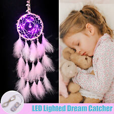 LED Lighted Dream Catcher Handmade Feather Wall Hanging Girl Bedroom Decor Gift picture