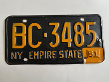 1961 New York License Plate Metal Year Tab on 1960 Base has an extra nail hole picture