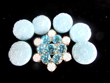 Czech Mixed Lot of Beautiful Vintage 6 Glass & 1  Rhinestone  Turquoise & White picture