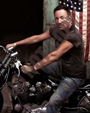 Bruce Springsteen Riding On His Motorcycle With US Flag 8x10 Photo picture